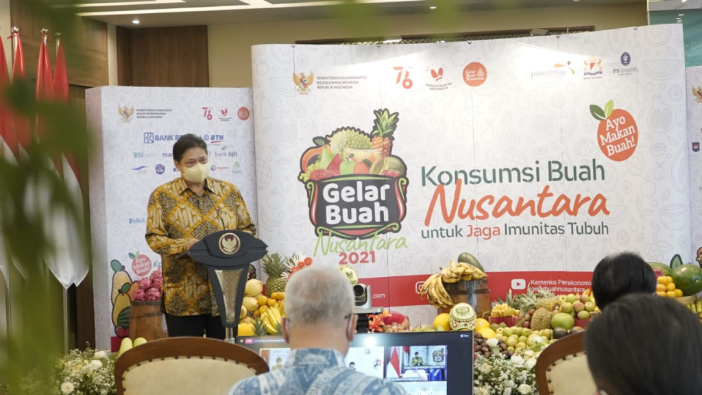 Menteri Koordinator Bidang Perekonomian Airlangga Hartarto saat peluncuran membuka acara Gelar Buah Nusantara. istimewa