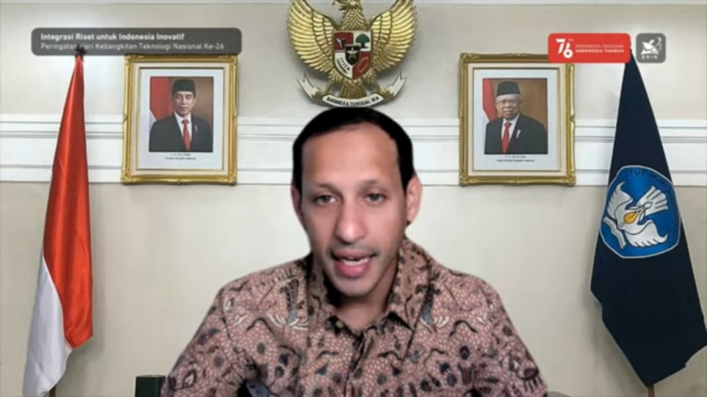 Mendikbudristek Nadiem Makarim di Peringatan Hakteknas 2021. Foto: Tangkapan layar.
