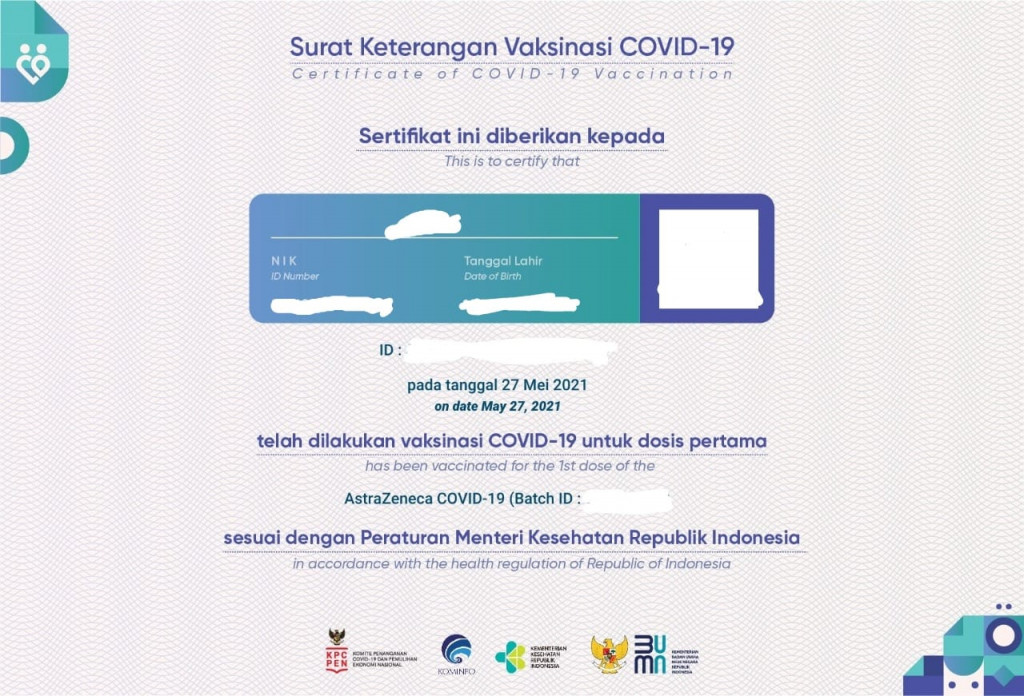 Ilustrasi sertifikat vaksin versi terbaru. 