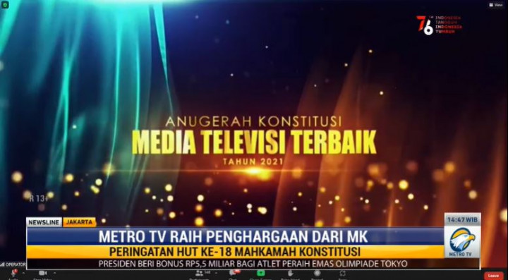 <i>Metro TV</i> Raih Penghargaan Televisi Terbaik dalam Anugerah Konstitusi 2021