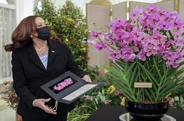 Kamala Harris Terima Bunga Anggrek Istimewa di Istana Singapura