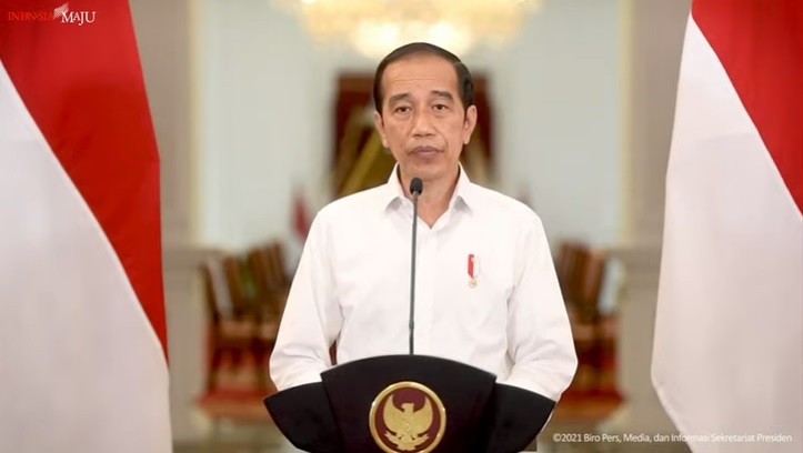 Presiden Joko Widodo dalam konferensi pes Senin, 23 Agustus 2021. Foto: BPMI