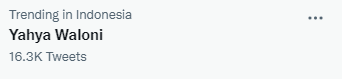 Yahya Waloni trending topic di Twitter.