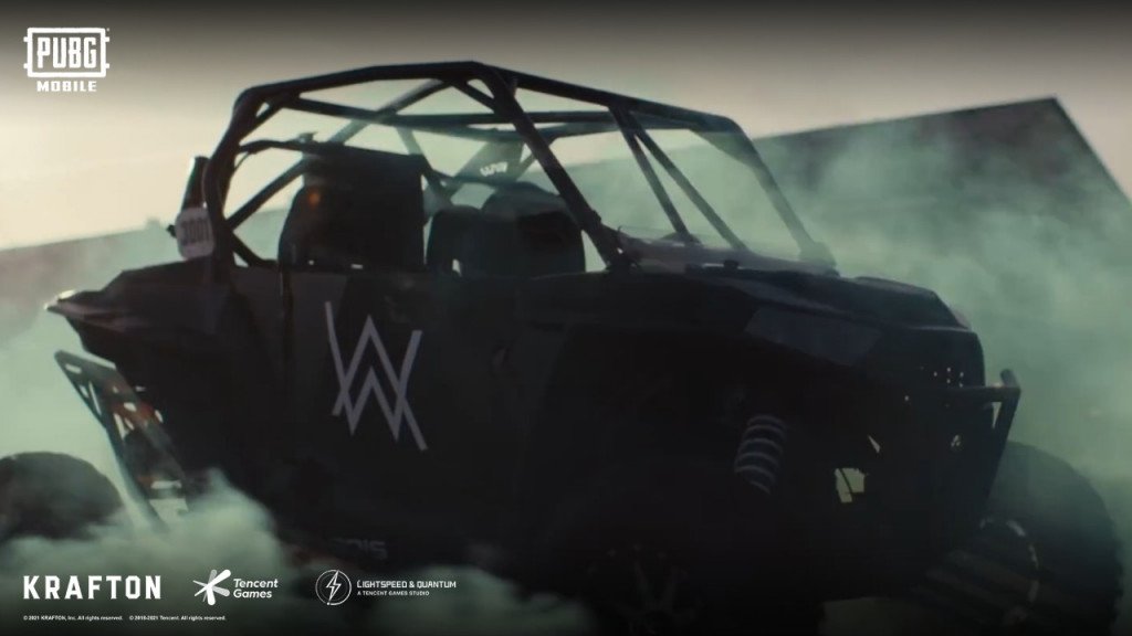 Kendaraan di game PUBG Mobile dengan logo Alan Walker. (PUBG Mobile)