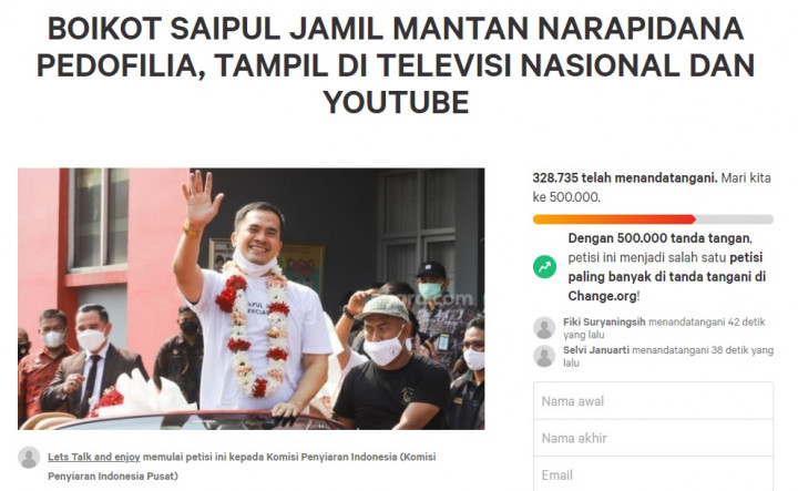 Petisi Boikot Saipul Jamil di TV dan YouTube Diteken Hampir 500 Ribu Orang