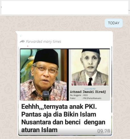 Tangkapan layar informasi yang beredar di WhatsApp