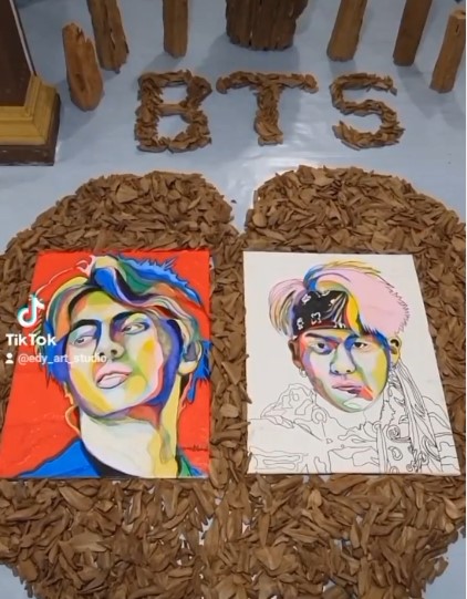 Lukisan member BTS dari limbah sampah karya Edy (Instagram @edy_art_studio)