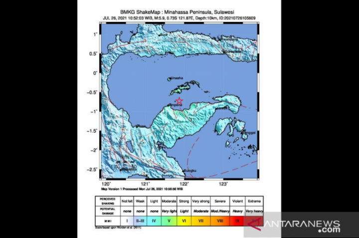 Gempa Sulut Dimutakhirkan M5,2 Dipicu Subduksi Lempeng Laut Sulawesi