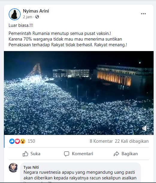 [Cek Fakta] Pemerintah Rumania Tutup Semua Pusat Vaksin Imbas Penolakan 70 Persen Warga? Ini Faktanya