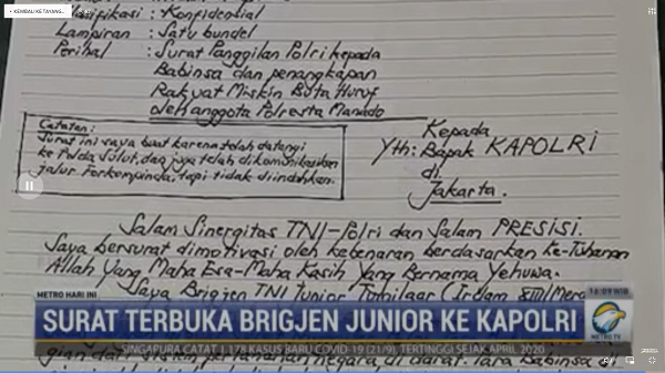 Ini Isi Lengkap Surat Terbuka Brigjen TNI Junior ke Kapolri