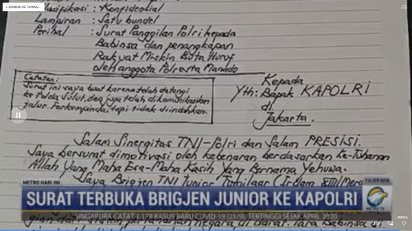 Surat Terbuka Brigjen TNI ke Kapolri Dinyatakan Selesai