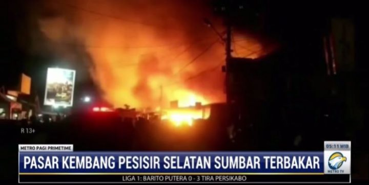 Pasar Kambang di Sumbar Kebakaran, Puluhan Lapak Pedagang Habis Dilalap Api