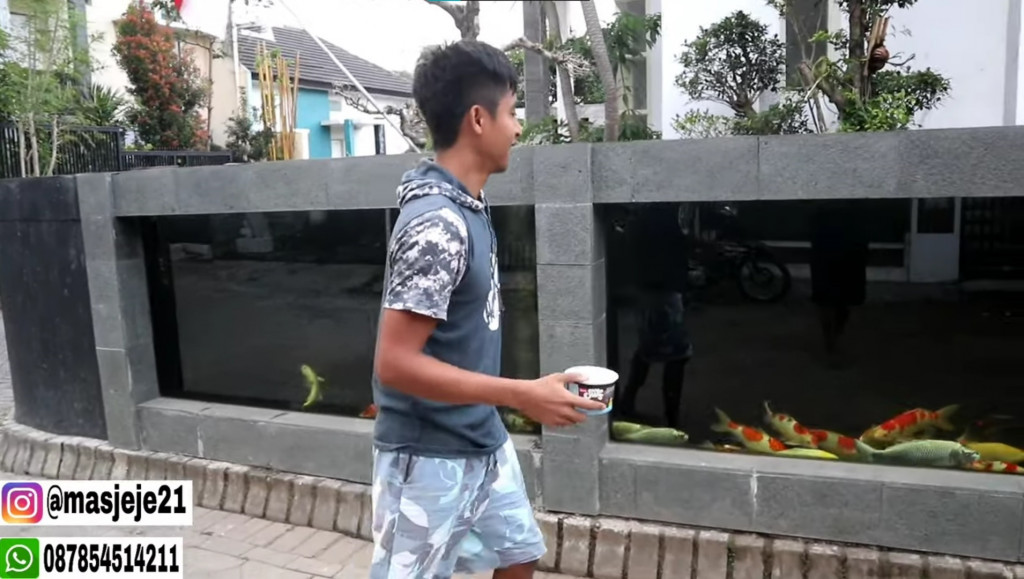 Jeje bangun pagar rumah dari kolam koi (YouTube Jeje Yeny)