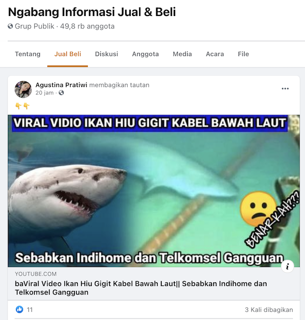 Tangkapan layar pemberitaan palsu di media sosial. Foto: Facebook