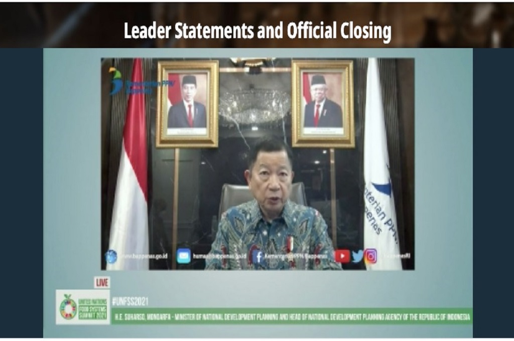 Menteri PPN/Bappenas Suharso Monoarfa dalam keterangan virtual acara UN Food System Summit (UN FSS) di New York, AS, 23-24 September 2021. (Kemenlu RI/KemPPN)