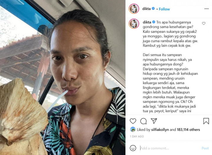 Dinyinyiri karena Kurus, Dekil, dan Gondrong, Dikta Beri Balasan Menohok