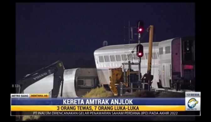 Kereta Amtrak Anjlok di Montana AS, 3 Orang Tewas