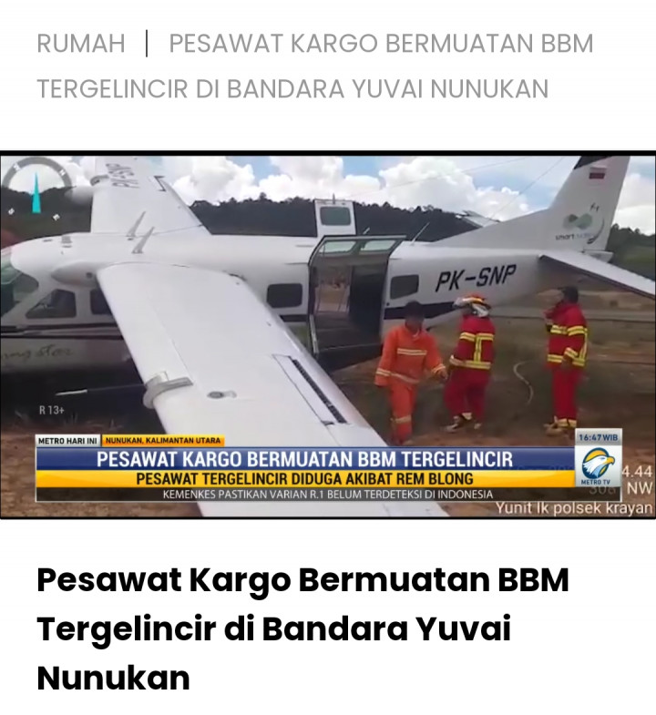 Pesawat Kargo Tergelincir di Bandara Yuvai Nunukan