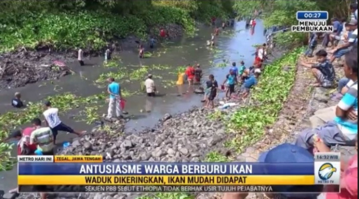 Ratusan Warga Tegal Antusias Ikut Tradisi Tahunan Berburu Ikan di Sungai Kemiri