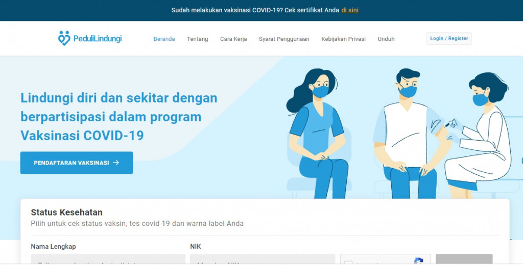 Jika belum mendapatkan sertifikat, Sebaiknya mengecek di website PeduliLindungi (Foto: Ist)