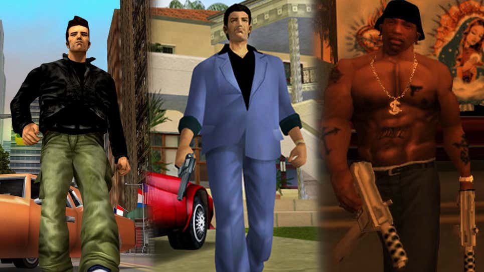 Karakter protagonis game GTA III, GTA Vice City, dan GTA San Andreas.