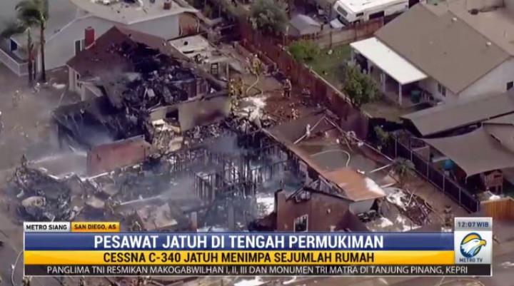 Pesawat Cessna Jatuh di Permukiman Padat San Diego AS, 2 Orang Tewas