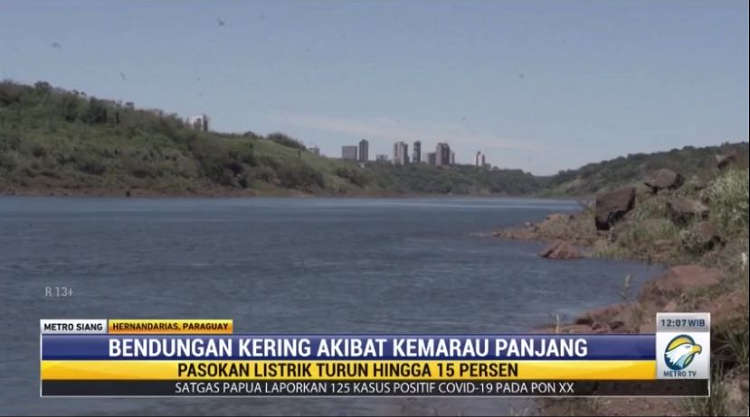 Bendungan Itaipu alami kekeringan terburuk akibat kemarau panjang. Foto: Dok/Screenshot Metro TV