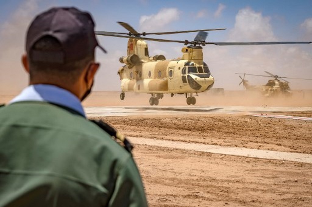 Helikopter milik militer Maroko ikut serta dalam latihan militer African Lion di Tan-Tan, 18 Juni 2021. (FADEL SENNA / AFP)