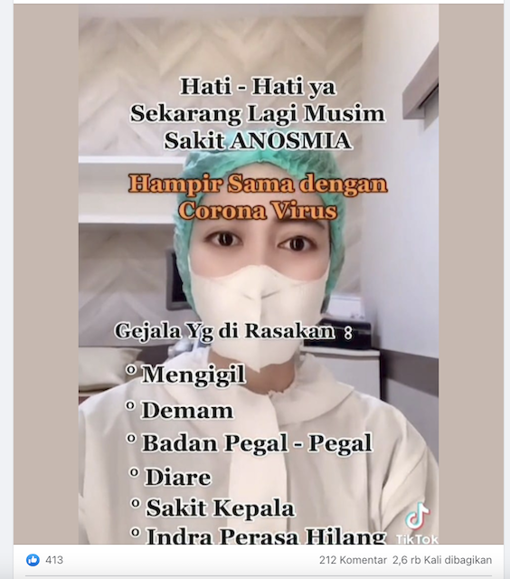 [Cek Fakta] Muncul Penyakit Anosmia Hampir Sama dengan Covid-19? Ini Faktanya