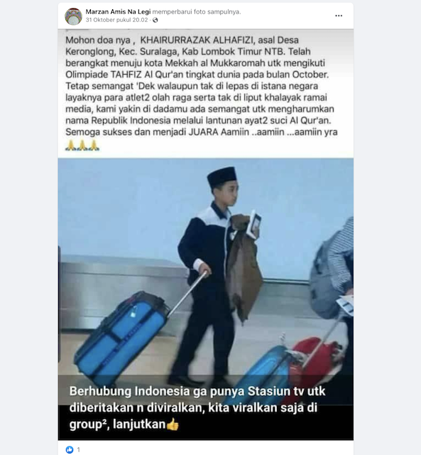 [Cek Fakta] Peserta Tahfiz Alquran Tingkat Dunia Tak Diperhatikan Negara? Cek Dulu Faktanya
