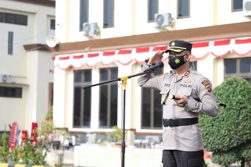 Kapolres Lhokseumawe memimpikan apel kesiapsiagaan bencana di Mapolres Lhokseumawe. ANTARA/HO/Dok Humas Polres Lhokseumawe