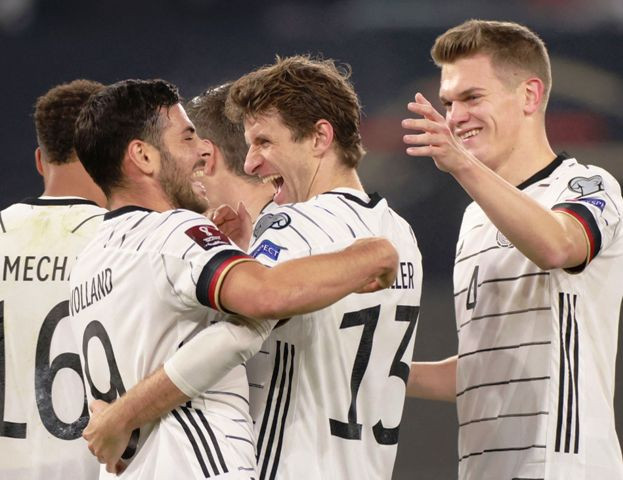 Skuat Jerman merayakan gol ke gawang Liechtenstein: Foto:  AFP/ODD ANDERSENAntara