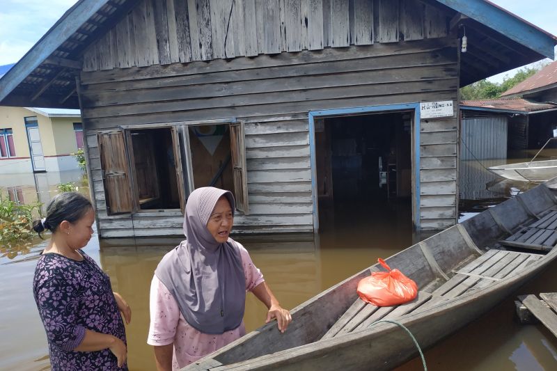 Banjir menyebabkan rumah warga tergenang di Desa Jongkong Kiri Hulu, Kecamatan Jongkong, Kabupaten Kapuas Hulu, Provinsi Kalimantan Barat. (ANTARA/Teofilusianto Timotius)