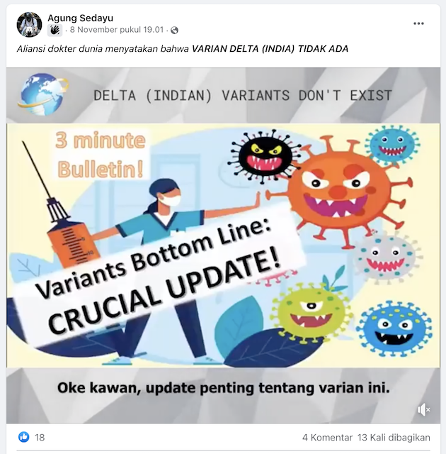 [Cek Fakta] Aliansi Dokter Dunia Sebut Varian Delta Tidak Pernah Ada? Ini Cek Faktanya