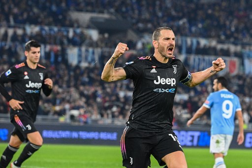 Selebrasi gol Leonardo Bonucci. (Vincenzo PINTO / AFP)