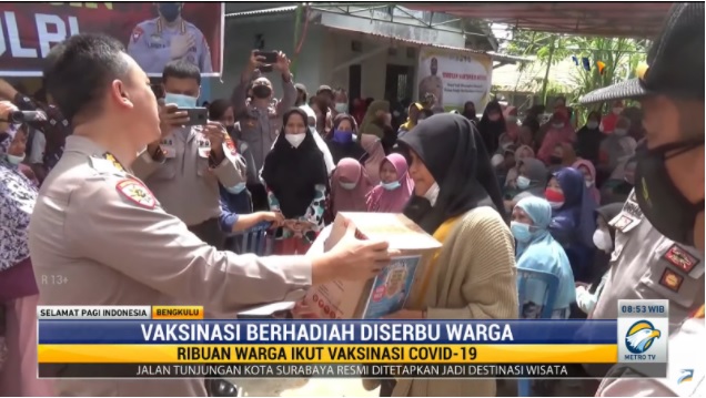 Polda Bengkulu Gelar Vaksinasi Berhadiah Sembako