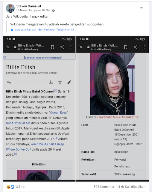 [Cek Fakta] Benarkah Penyanyi Billie Eilish Berasal dari Nganjuk, Jawa Timur? Ini Cek Faktanya