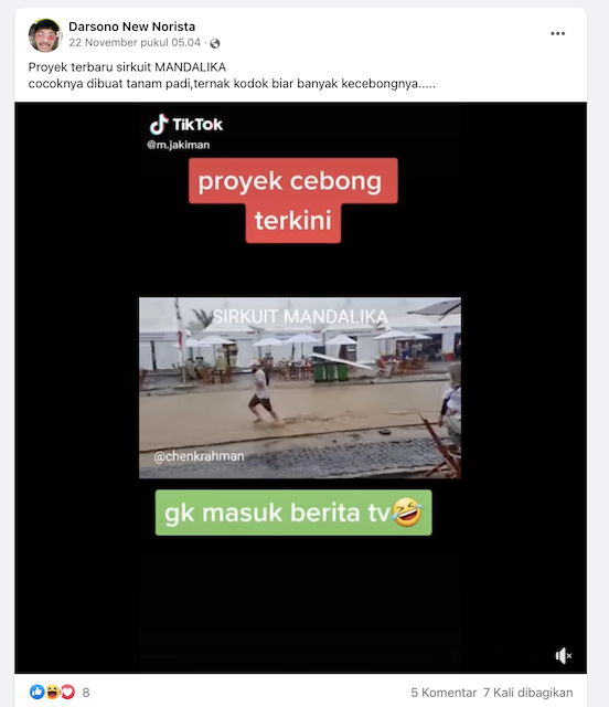 [Cek Fakta] Benarkah Tidak Ada TV yang Memberitakan Genangan Air di Sirkuit Mandalika? Begini Faktanya