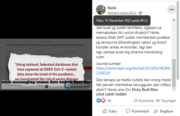 [Cek Fakta] Benarkah Penyintas Covid-19 tak Perlu Divaksin? Ini Faktanya