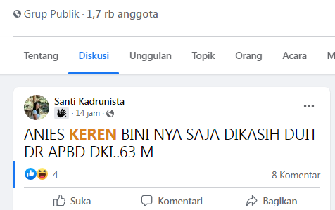 [Cek Fakta] Anies Baswedan Kasih Istrinya Duit APBD DKI Jakarta Rp63 Miliar? Ini Faktanya