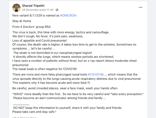 [Cek Fakta] Varian Omicron Tak Terdeteksi Tes PCR? Ini Faktanya
