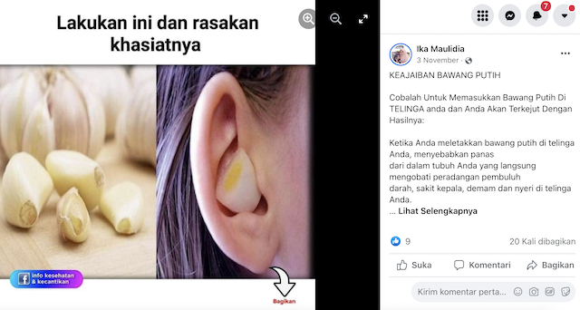 [Cek Fakta] Menempelkan Bawang Putih di Lubang Telinga dapat Meredakan Sakit Kepala? Ini Faktanya