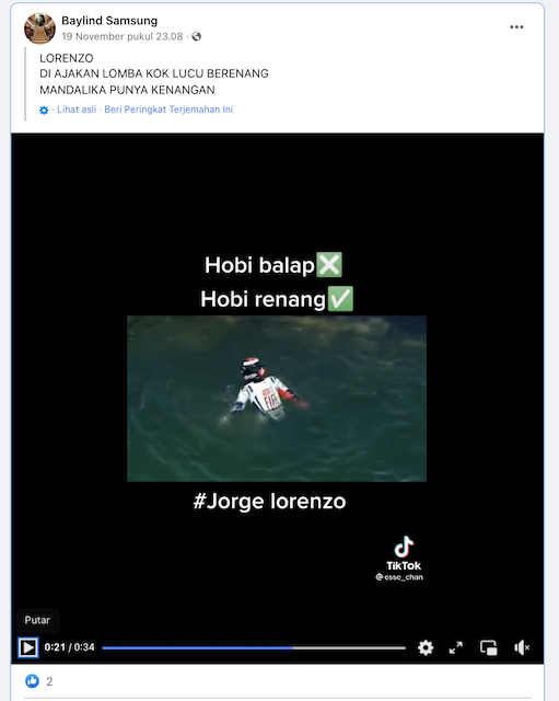 [Cek Fakta] Pembalap MotoGP Jorge Lorenzo Selebrasi dengan Berenang di Danau Sirkuit Mandalika Hoaks, Begini Faktanya