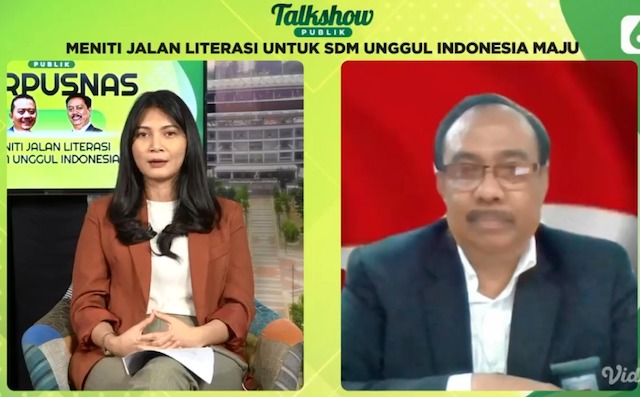 Sesi Live Streaming Talk Show Publik Perpusnas, yang mengangkat tema Meniti Jalan Literasi Untuk Wujudkan SDM Unggul Indonesia Maju. (Foto: Istimewa)