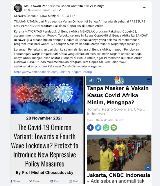 [Cek Fakta] Varian Omicron Disebar untuk Memaksa Penduduk di Afrika Agar Mau Divaksin Covid-19? Ini Faktanya