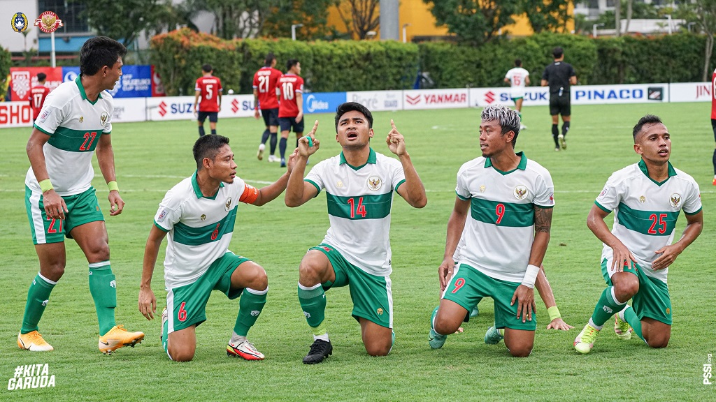 Para pemain timnas Indonesia merayakan gol ke gawang Laos. (Foto: Dokumentasi PSSI)