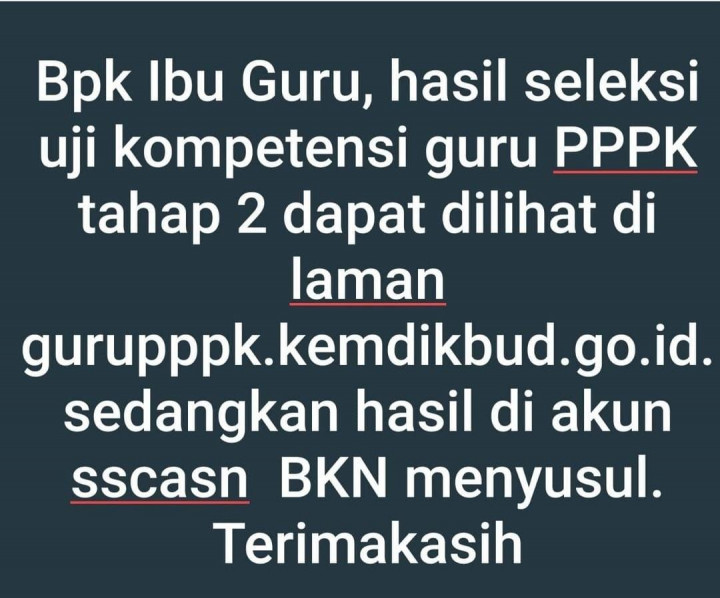 Pengumuman Hasil Seleksi PPPK Guru Tahap 2, Cek Sekarang di Gurupppk.kemdikbud.go.id.