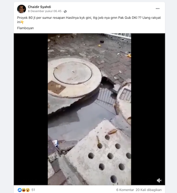 [Cek Fakta] Benarkah Pemrov DKI Jakarta Anggarkan Proyek Rp80 Juta Per Sumur Resapan? Cek Faktanya