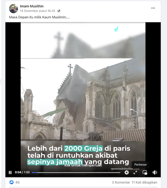 [Cek Fakta] Ribuan Gereja di Paris Diruntuhkan karena Banyak Jemaatnya Berpindah ke Atheis atau Islam? Cek Faktanya