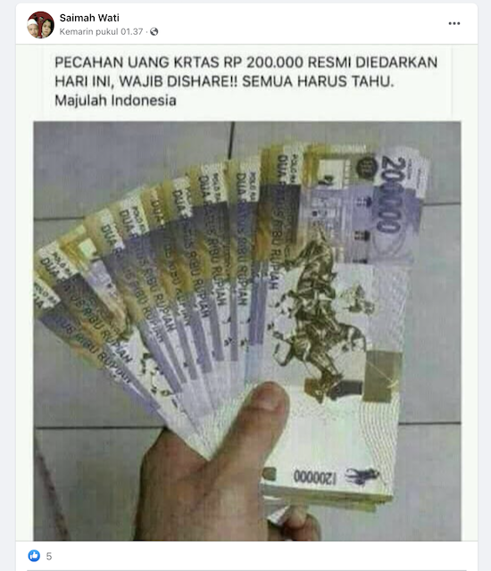 [Cek Fakta] Pecahan Uang Kertas Rp200.000 Resmi Diedarkan Hari Ini? Cek Faktanya
